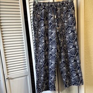 Navy and White Shell Print Pants
